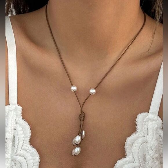 Boho Pearl Drop Necklace A1340 - Picture 1 of 5